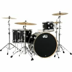 Outlet ???? DW DW SSC Collector's Series 4-Piece Finish Ply Shell Pack With 24" Bass Drum With Satin Chrome Hardware Black Ice ????