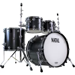 Best deal 😍 Natal Drums Natal Drums Cafe Racer US Fusion 22 4-Piece Shell Pack With 22" Bass Drum Matte Black Hot Rod Suede 🥰