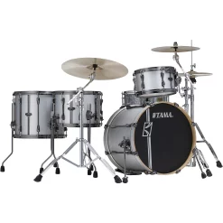 New ???? TAMA TAMA Superstar Hyper-Drive Duo 4-Piece Shell Pack Satin Silver Vertical Stripe ❤️