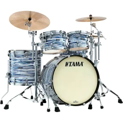 Best Sale 😍 TAMA TAMA Starclassic Maple 4-Piece Shell Pack With Chrome Hardware And 22 In. Bass Drum Blue & White Oyster 😀