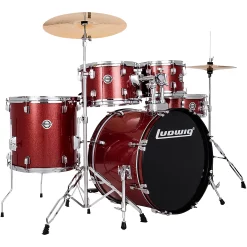Deals ???? Ludwig Ludwig Accent 5-Piece Drum Kit With 20" Bass Drum, Hardware And Cymbals Red Sparkle ????
