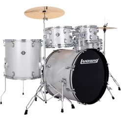 Hot Sale ⭐ Ludwig Ludwig Accent 5-Piece Drum Kit With 22" Bass Drum, Hardware And Cymbals Silver Sparkle ????